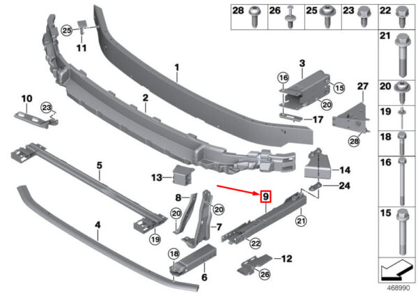 51117389584 - NEW MINI COOPER F55 FRONT RIGHT LOWER BUMPER ADAPTER 7389584 51117389584