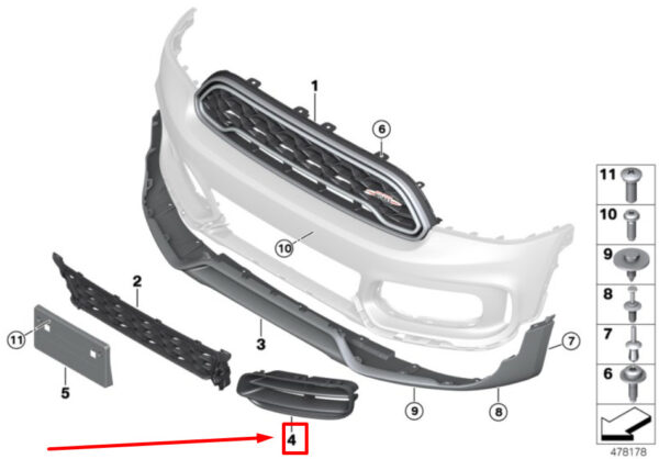 51117390549 - Mini Countryman F60 Front Left Fog Light Molding 7390549 51117390549