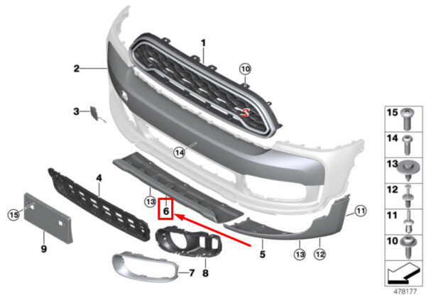 51117405393 - NEW MINI F60 FRONT BUMPER COVER PANEL 7405393 51117405393