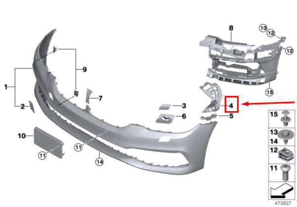 51117415597 - BMW 6 G32 bumper guide front left upper 51117415597 7415597 new original