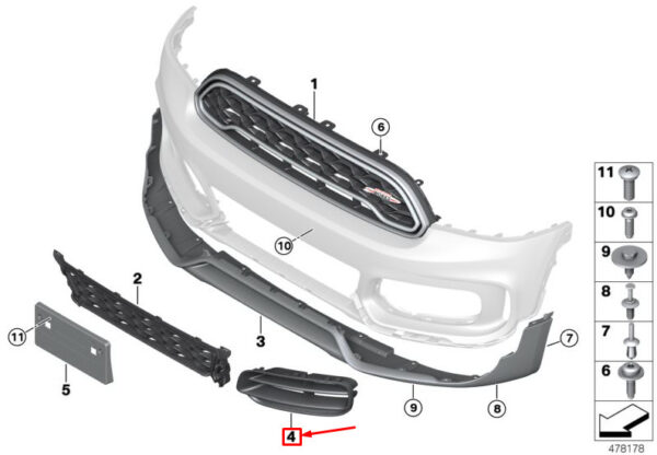 51117443390 - Genuine Mini Countryman F60 Jcw Front Bumper Right Air Grill 51117443390