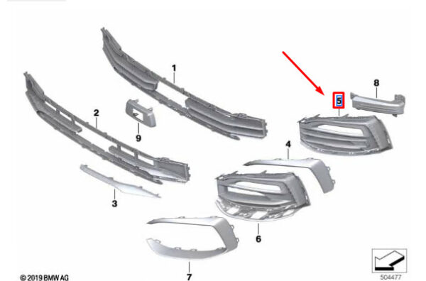 51117459715 - BMW F40 Front Left Bumper Grill 51117459715, Genuine Part