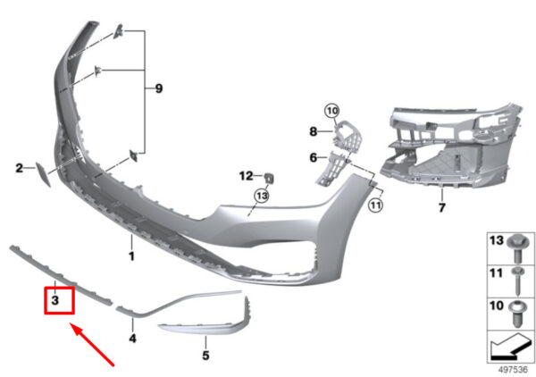 51117475199 - BMW 7 Series G12 bumper protection strip front center 7475199 51117475199 NEW ORIGINAL