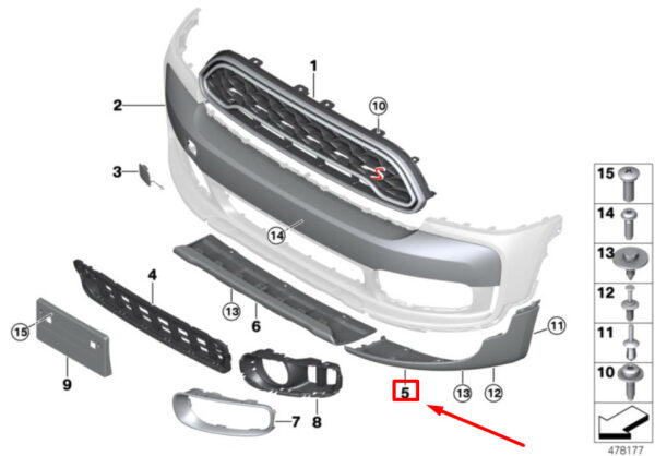 51117478634 - NEW MINI -LANDSMANN F60 FRONT RIGHT BUMPER SPOILER 7478634 51117478634