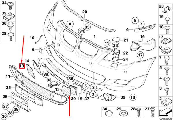 51117897184 - NEW BMW E60 E61 M PACK FRONT RIGHT GRILL 51117897184 08-09 GENUINE