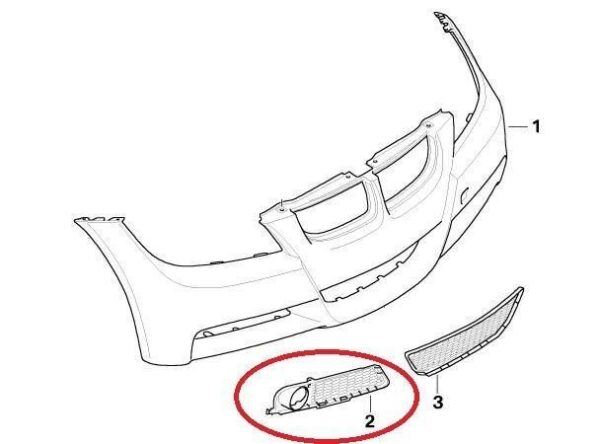 51117906496 - BMW 3 E90 Front M Bumper Right Lower Grill 51117906496 NEW GENUINE