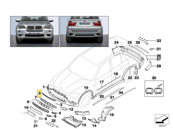 51118038265 - NEW BMW X5 E70 07-10 FRONT M SPORT BUMPER UPPER CENTRE GRILL 8038265 GENUINE
