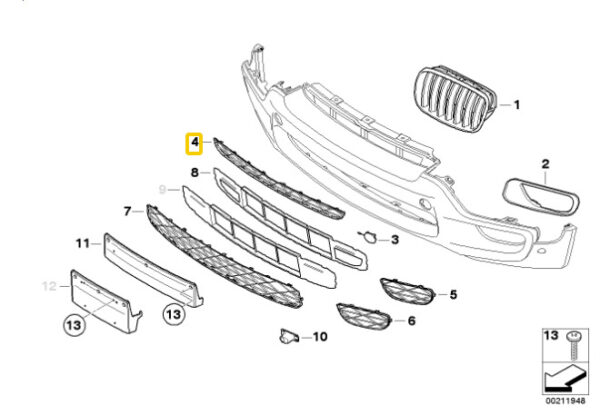 51118038265 - NEW BMW X5 E70 07-10 FRONT M SPORT BUMPER UPPER CENTRE GRILL 8038265 GENUINE