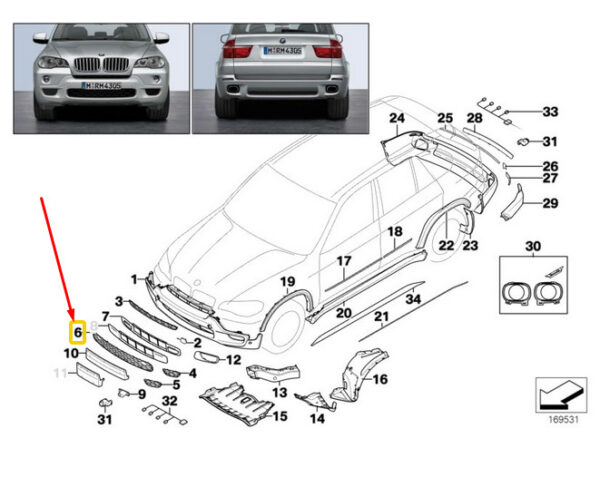 51118038269 - NEW OEM BMW X5 E70 FRONT BUMPER M LOWER CENTER OPEN GRILLE 51118038269 GENUINE