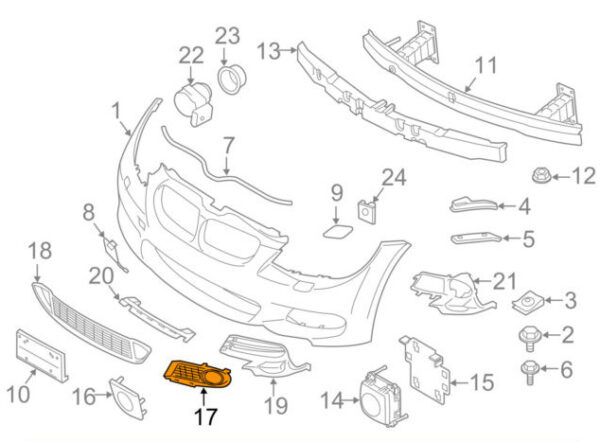 51118050585 - BMW 3 E93 Front Bumper M Sport Left Grille Trim 51118050585 NEW GENUINE 2009