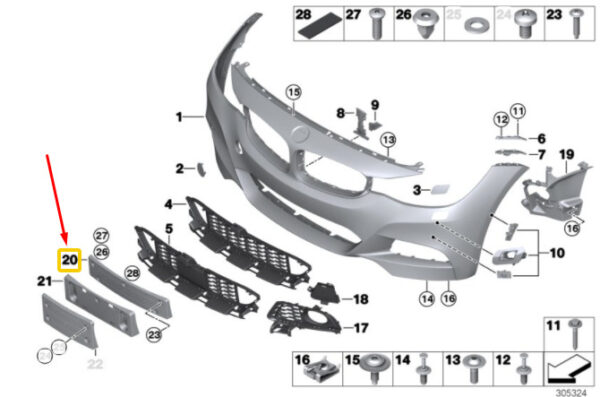 51118057178 - NEW OEM BMW 3 GT F34 FRONT BUMPER M LICENCE PLATE BASE 51118057178 GENUINE