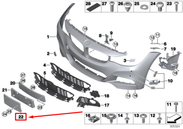 51118057183 - BMW 3 SERIES F34 FRONT BUMPER NUMBER HOLDER 8057183 51118057183 NEW GENUINE