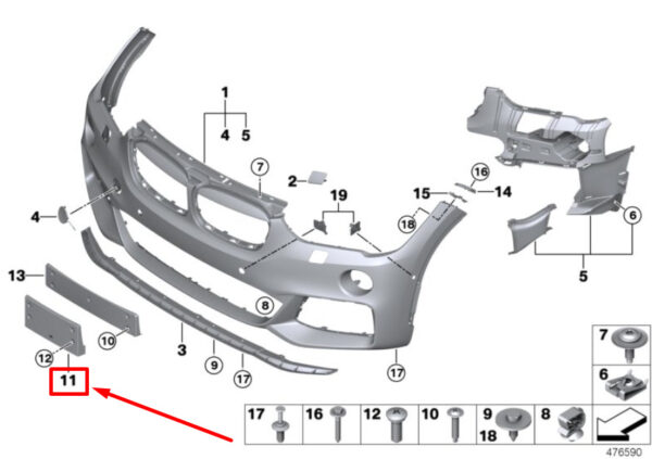 51118059896 - NEW BMW X1 F48 FRONT BUMPER LICENCE PLATE HOLDER 8059896 51118059896 ORIGINAL