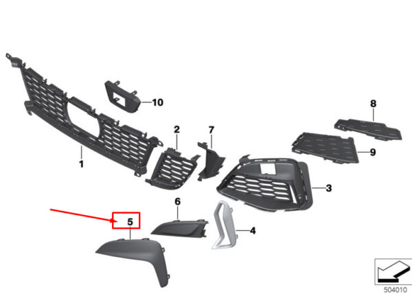 51118079596 - BMW 3 G20 bumper grille front right, molding 51118079596, original part