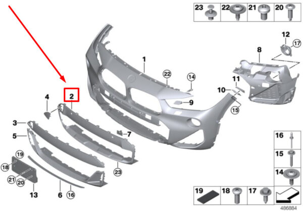 51118089925 - NEW BMW X2 F39 FRONT PAINTED BUMPER TRIM 8090126 51118090126 ORIGINAL