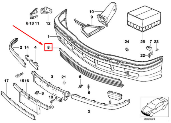 51118165150 - BMW 3 Series Compact E36 Front Lower Open Grid 51118165150 8165150 NEW ORIGINAL