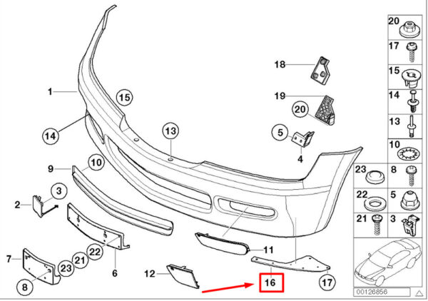 51118400697 - BMW 3 Compact E36 spacer bumper front left 51118400697 8400697 new