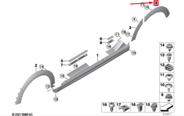 51119450675 - Mini Cooper F55 Rear Left Wheel Arch Trim Panel 51119450675, Genuine Part
