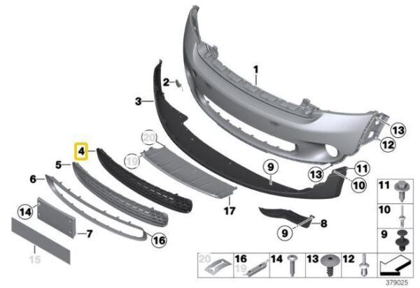 51119801918 - NEW MINI R60 R61 10-16 FRONT BUMPER LOWER CENTER GRILL 9801918 GENUINE