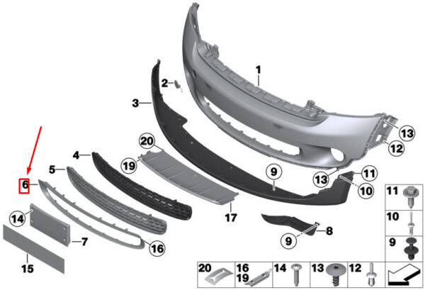 51119804005 - NEW MINI R60 R61 LOWER FRONT BUMPER CENTER CHROME GRILL 9804005 GENUINE