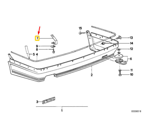 51121953905 - BMW 3 E30 Coupe Rear Bumper M Technology Bracket 51121953905 NEW