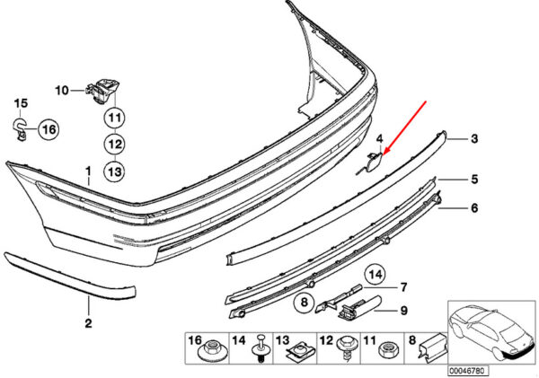 51122493939 - BMW 3 E46 rear M bumper towing hook eye cover 51122493939 NEW 2000