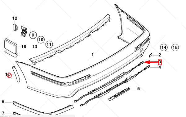 51122693662 - BMW 5 E39 M5 rear bumper bottom center diffuser 51122693662 NEW ORIGINAL