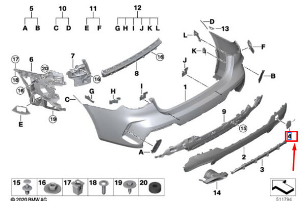 51125A0B2F1 - BMW 4 Coupe G22 Rear Bumper Tow Eye Cover 51125A0B2F1 NEW GENUINE