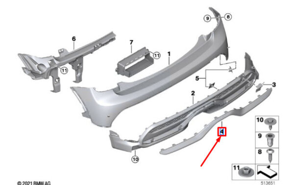 51125A3C9C0 - Mini Cooper F55 Rear Bumper Trim 51125A3C9C0, Genuine Part
