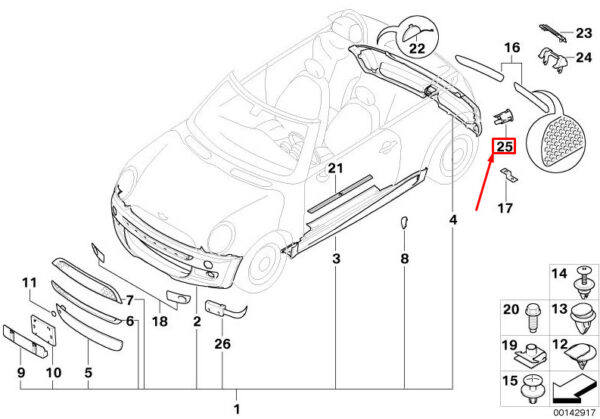 51127048722 - MINI CONVERTIBLE R52 PDC REAR RIGHT BUMPER BRACKET 51127048722 NEW GENUINE