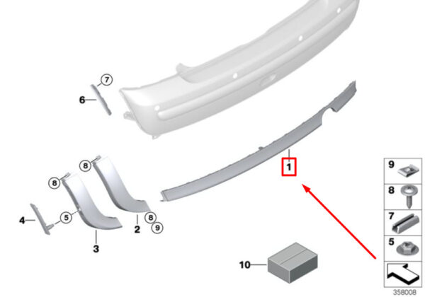 51127127962 - MINI CONVERTIBLE R52 rear spoiler of the center bumper cover 51127127962 NEW