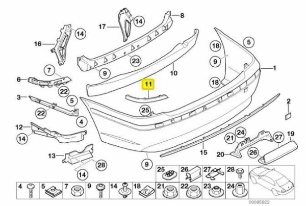 51127156771 - New Genuine BMW 7-Series E65 E66 (2005-) Rear Bumper Molding Set Pair L+R OEM