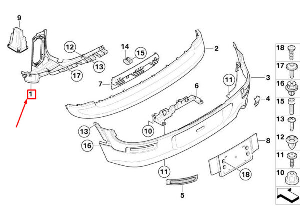 51127167563 - NEW MINI CLUBMAN R55 REAR LEFT BUMPER MOUNT BRACKET 7167563 51127167563 ORIGINAL