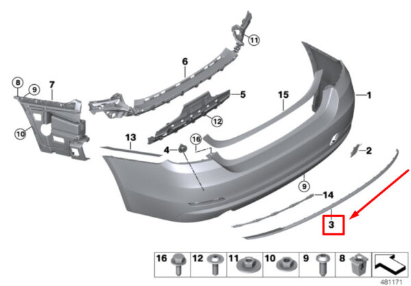 51127294827 - BMW 4 F32 F33 F36 LUXURY REAR LOWER BUMPER CHROME TRIM 7294827 14-16