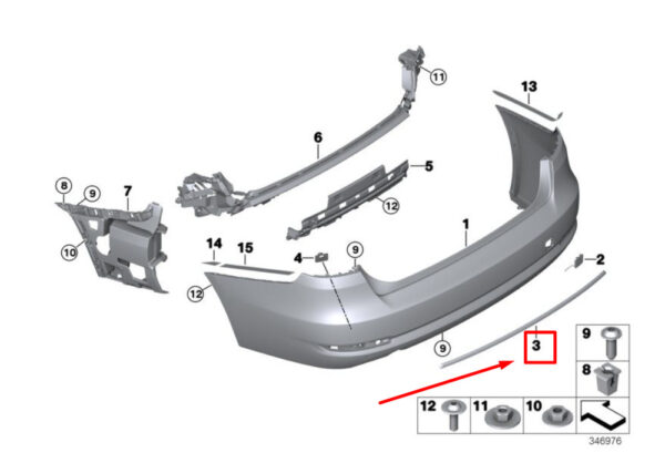 51127308842 - NEW BMW 3 F34 REAR BUMPER DECORATIVE STRIP 7308842 51127308842 ORIGINAL