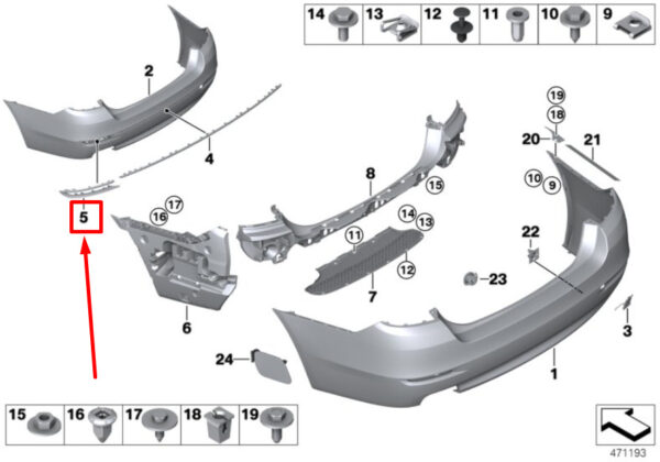 51127341675 - NEW BMW 5 F10 REAR LEFT SHAPE GRAIN PLATE 7341675 51127341675 ORIGINAL