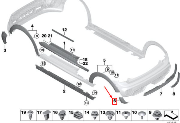 51127365149 - MINI COOPER F56 bumper trim lower rear left 7365149 51127365149