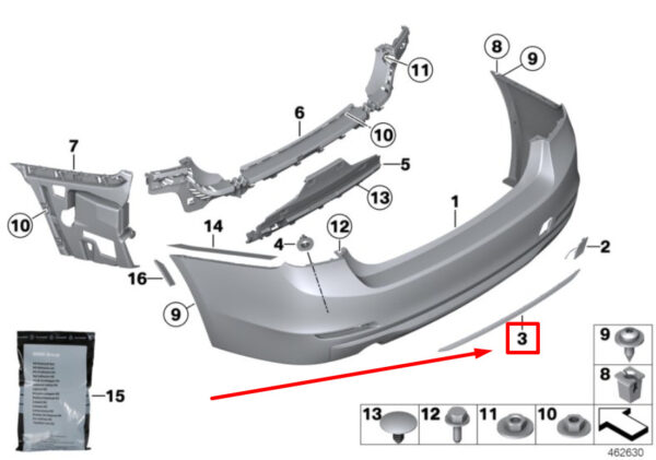 51127384572 - BMW 3 F30, F80 REAR LOWER BUMPER TRIM 51127384572 NEW GENUINE
