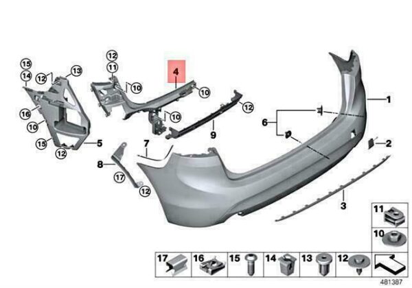 51127387278 - OEM BMW F46 214D 216D 216I 218D GUIDE BUMPER SIDE INNER RIGHT 51127387278 NEW