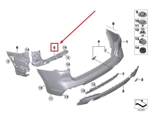51127400666 - NEW BMW X3 G01, F97 REAR RIGHT BUMPER GUIDE 7400666 51127400666 ORIGINAL