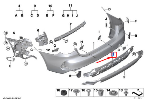 51127490719 - BMW 4 COUPE G22 REAR BUMPER ADAPTER 51127490719 NEW GENUINE