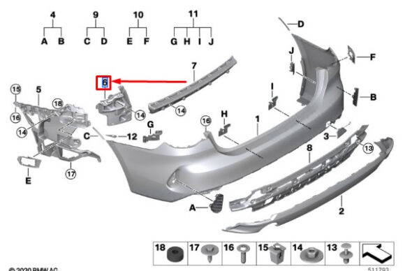 51127497111 - BMW 4 COUPE G22 REAR BUMPER LEFT SIDE BRACKET 51127497111 GENUINE