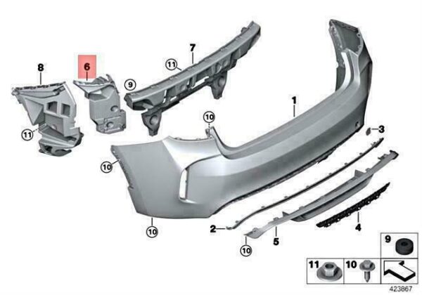 51128056479 - OEM BMW X6 M F86 SAC MOUNTING BUMPER CORNER REAR LEFT 51128056479 NEW