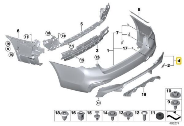 51128073379 - NEW BMW M5 F90 BEHIND BUMPER COVER PRIMARY 8073379 ORIGINAL