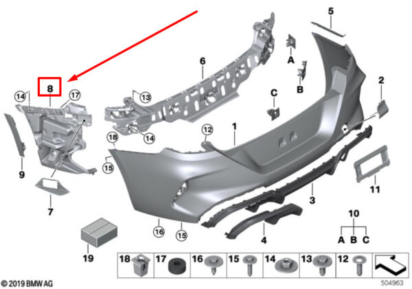 51128074846 - BMW 8 F92 bumper cover rear right support rail 8074846 51128074846