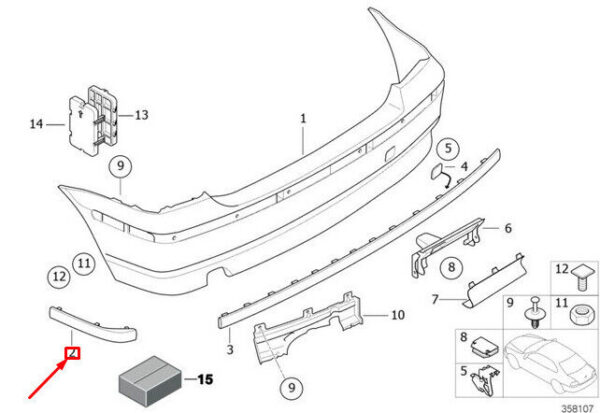51128252818 - OEM BMW 3 COMPACT E46 REAR BUMPER RIGHT RUBBER STRIP 51128252818 8252818 GENUINE