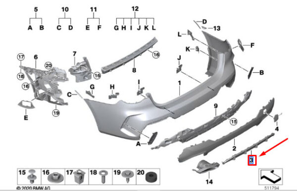 51129852308 - BMW 4 COUPE G22 REAR LOWER BUMPER COVER 51129852308 NEW GENUINE