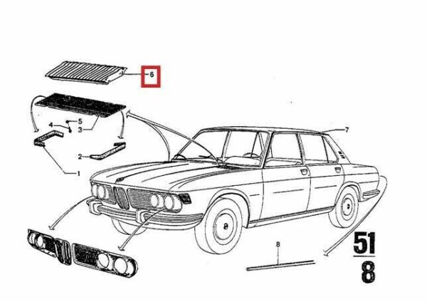 51131800343 - OEM BMW E3 SEDAN FRONT GRILLE LEFT 51131800343 GENUINE NEW