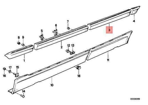 51131908685 - OEM BMW E32 730I 735I 740I 750I SEDAN MOULDING DOOR REAR LEFT 51131908685 NEW