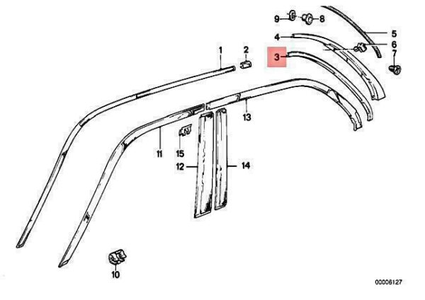 51131953672 - OEM BMW E30 316 316I 318I 320I 320IS 323I 324D MOLDING RIGHT 51131953672 GENUINE